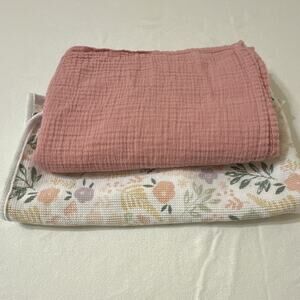 Modern Baby (pink) and Lullaby Lane (floral) 100% cotton Baby Blanket Set of 2.